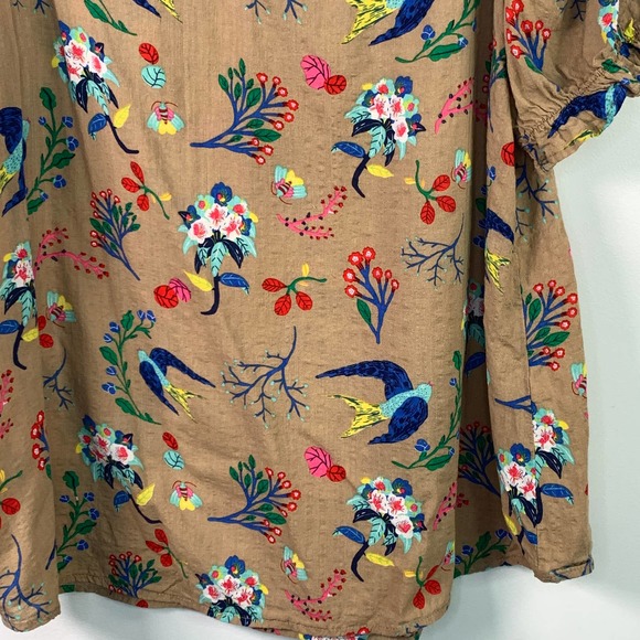 Ces Femme Puffed Sleeve Tan with Orange V-Neck Taylor Top Sz L - Picture 4 of 9